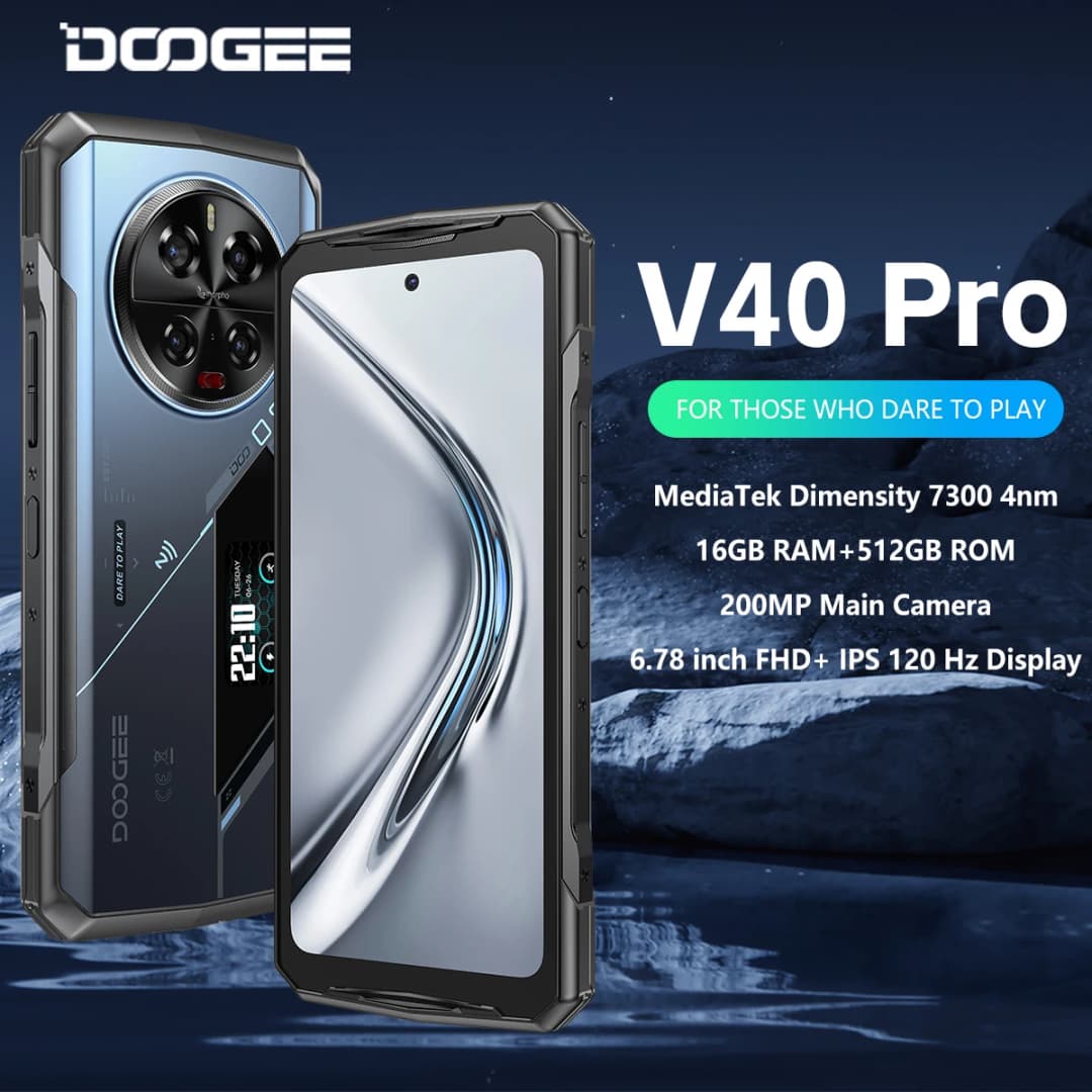 هاتف DOOGEE V40 Pro 5G المتين 6.78 بوصة 16 جيجابايت + 512 جيجابايت هواتف الألعاب Dimensity 7300 كاميرا 200 ميجابكسل بذكاء اصطناعي 8680 مللي أمبير أندرويد 14 - 2