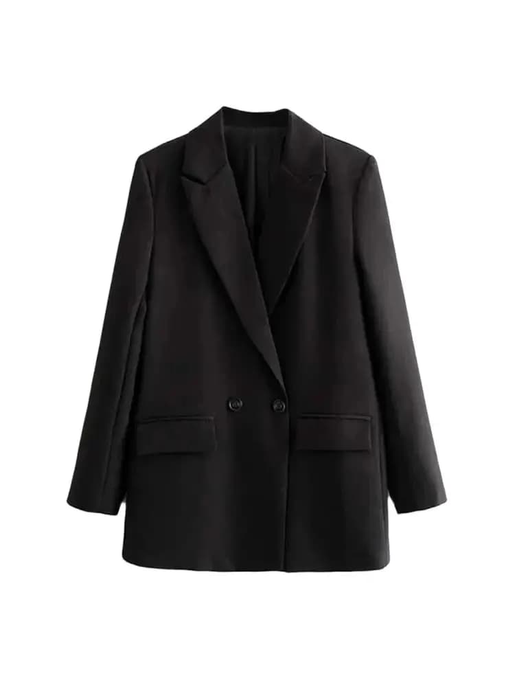 Women Chic Office Lady Double Breasted Blazer Vintage Coat Fashion Notched Collar Long Sleeve Ladies Outerwear Stylish Tops - 5