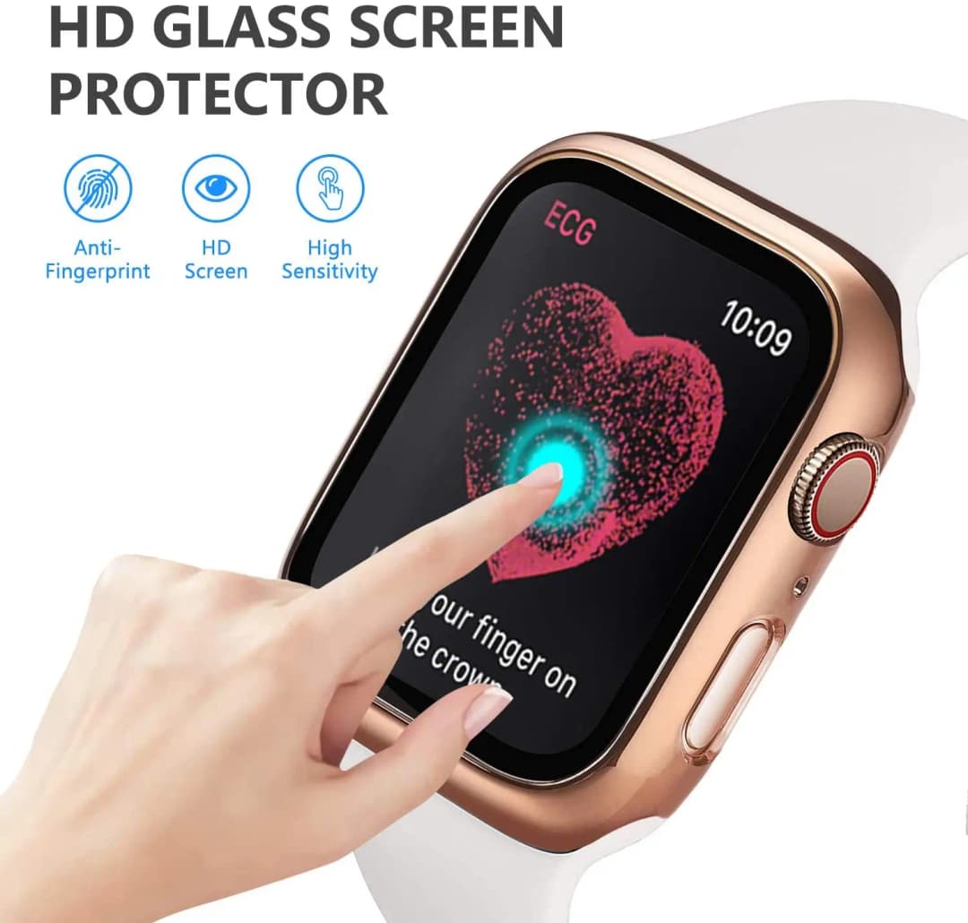 زجاج مقوى + غطاء لساعة Apple Watch 9 8 مقاس 41 ملم و45 ملم و42 ملم و38 ملم، حافظة واقي شاشة بإطار من البولي كربونات لسلسلة iWatch 7 6 5 4 se مقاس 44 ملم و40 ملم - 3