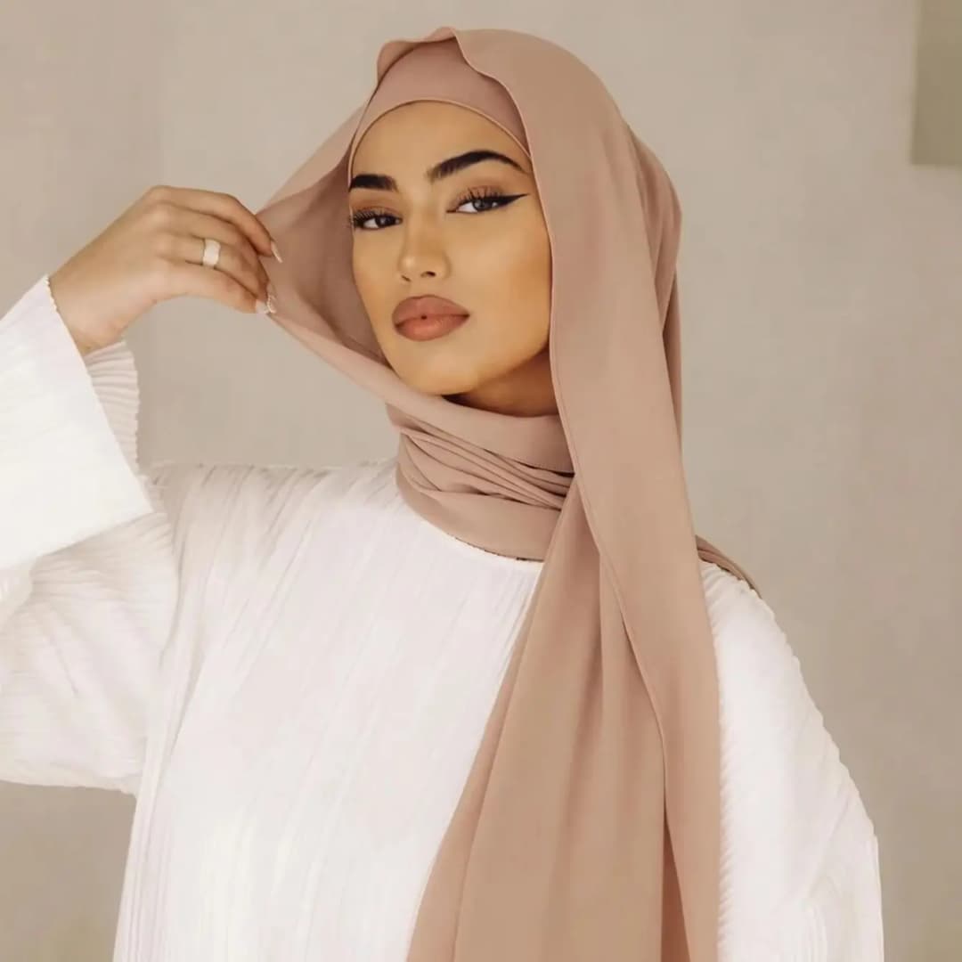 طقم حجاب وغطاء رأس نسائي مكون من قطعتين للاستخدام اليومي حجاب مسلم وشاح شيفون وغطاء رأس مرن عمامة أنبوبية أوشحة رأس - 2