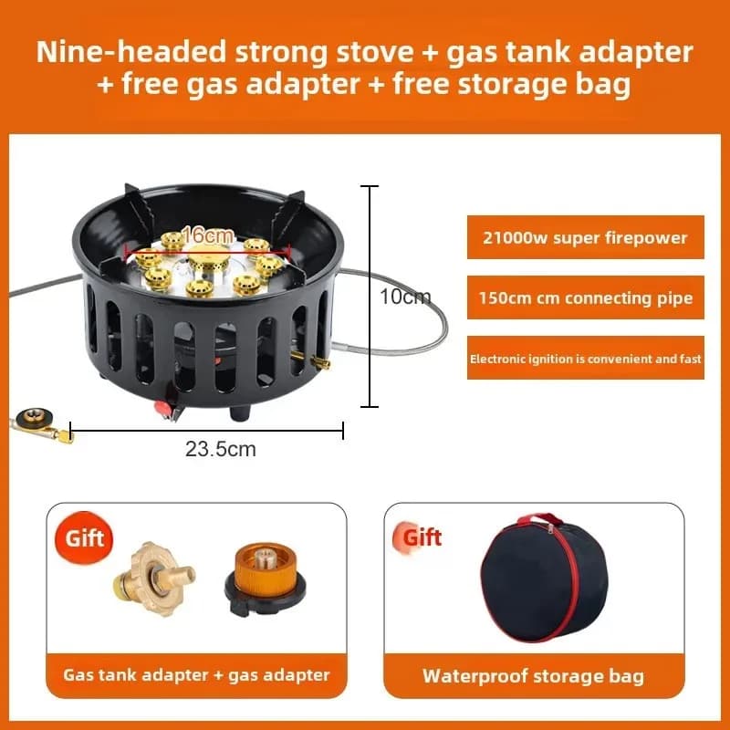 21000 واط 9-Core موقد غاز التخييم عالية الطاقة الموقد نزهة في الهواء الطلق موقد يندبروف الإشعال الإلكترونية معدات التخييم - 5