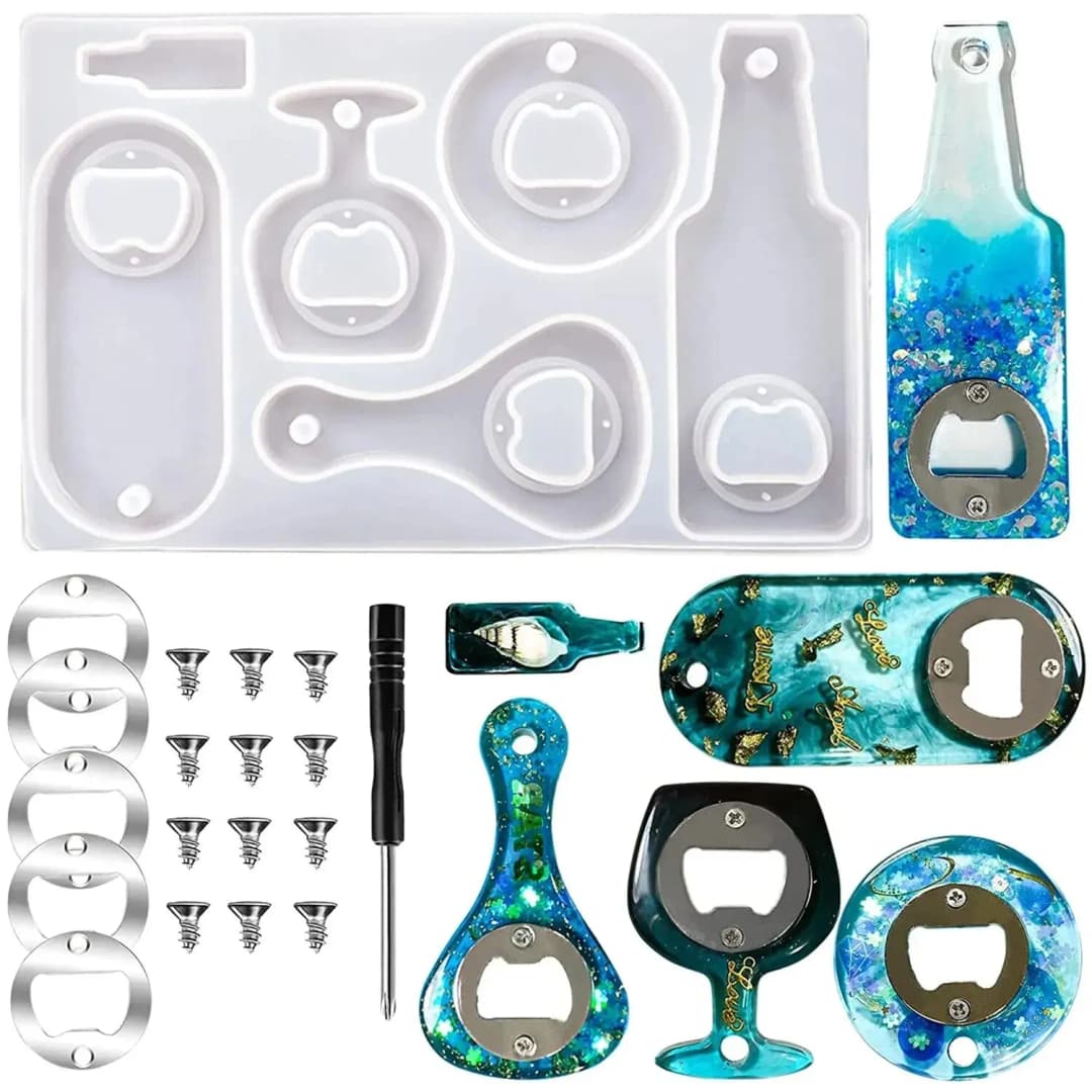 مجموعة قوالب سيليكون لفتاحة الزجاجات والبيرة، لصب مجوهرات الراتنج والإيبوكسي يدويًا