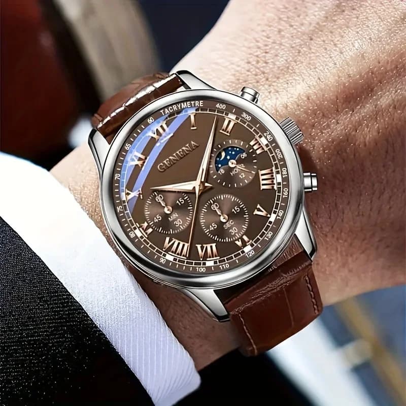 Fashion Roma Dial Men Business Watches Casual Leather Strap Male's Analog Quartz Wristwatch Reloj Hombre（Without Box） - 3