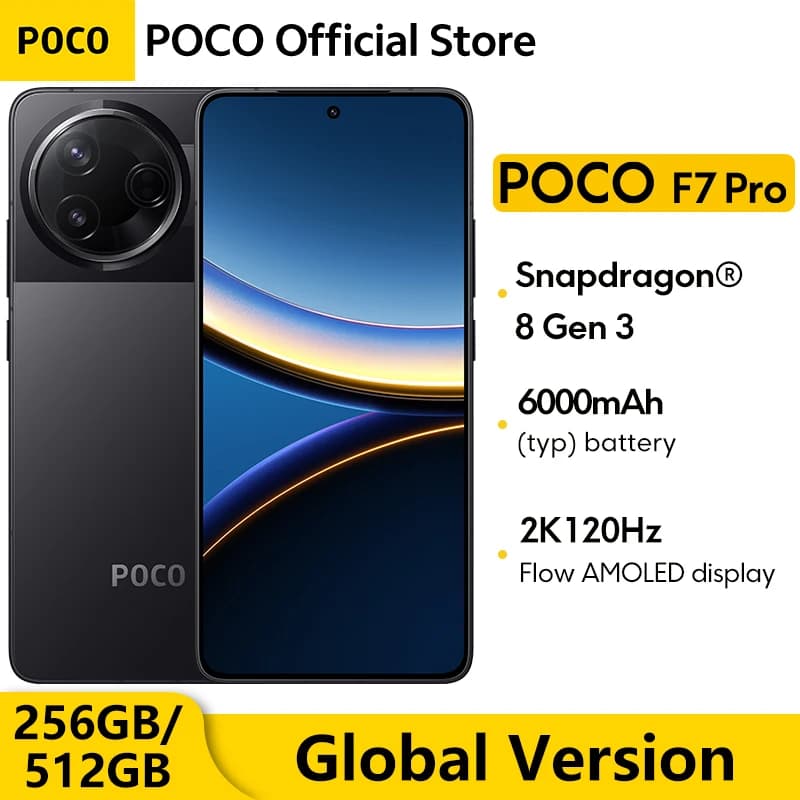 هاتف POCO F7 Pro 5G إصدار عالمي 256 جيجابايت 512 جيجابايت معالج Snapdragon® 8 الجيل 3 شاشة 120 هرتز 2K Flow AMOLED كاميرا 50 ميجابكسل شحن 90 واط