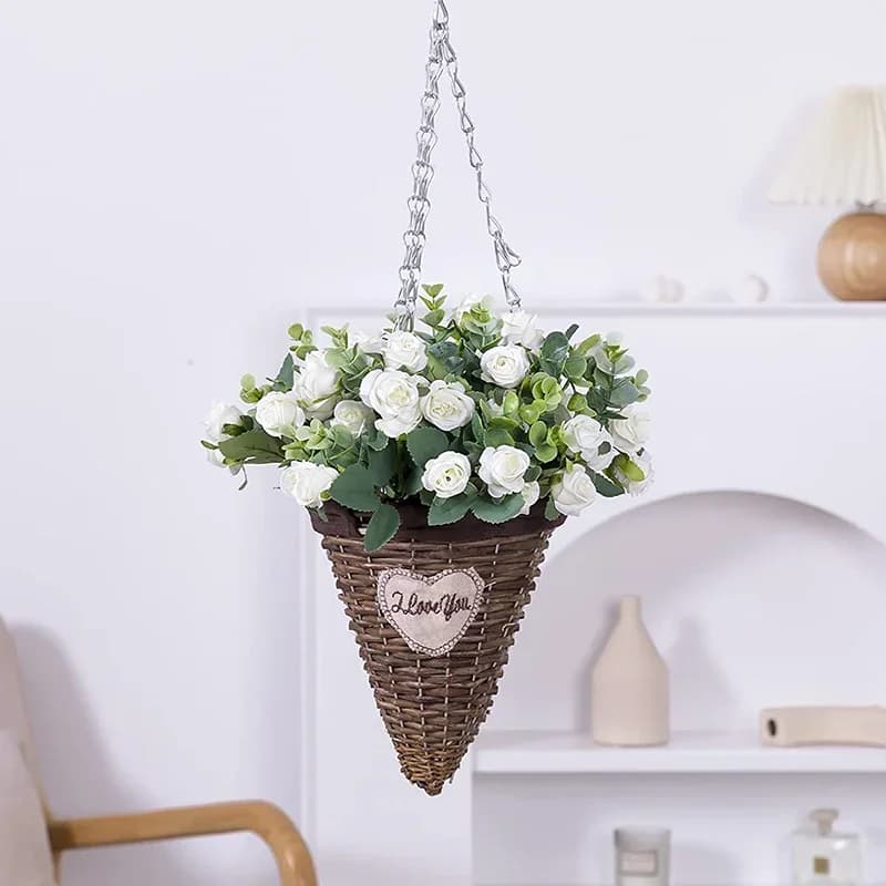 10 Heads Artificial Flower Silk Rose white Eucalyptus leaves Peony Bouquet Fake Flower for Wedding Table Party Vase Home Decor - 3