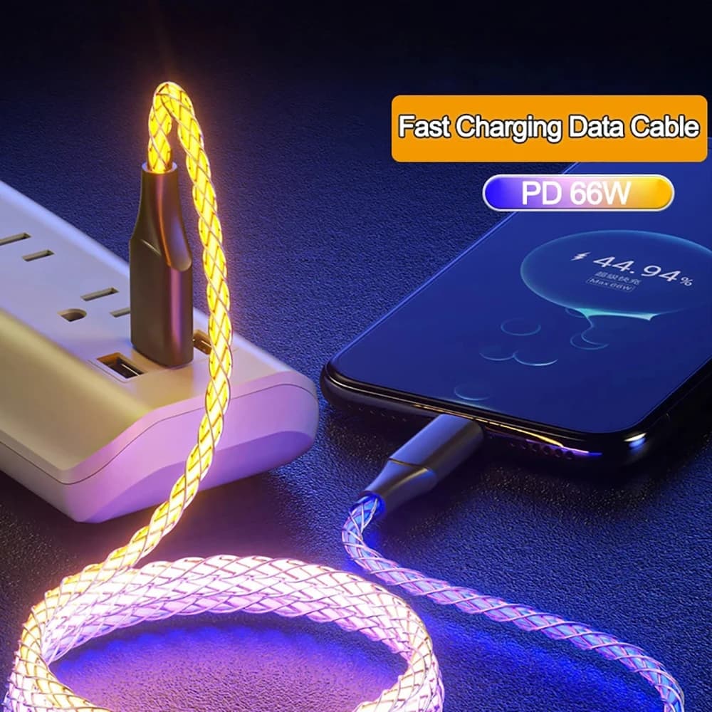 66 واط 6A نوع C كابل شحن RGB LED USB C سلك شحن سريع ل Xiaomi K60 الترا سامسونج آيفون 15 برو هواوي PD النايلون مضفر - 4