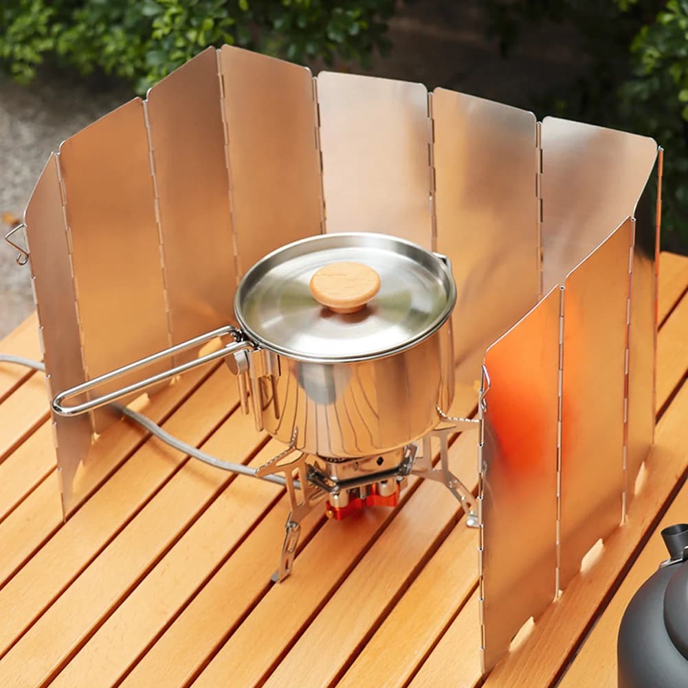 8/10 Plates Outdoor Stove Wind Shield with Storage Bag Cooking Burner Windproof Screen Aluminum Alloy for Camping Picnic - 4
