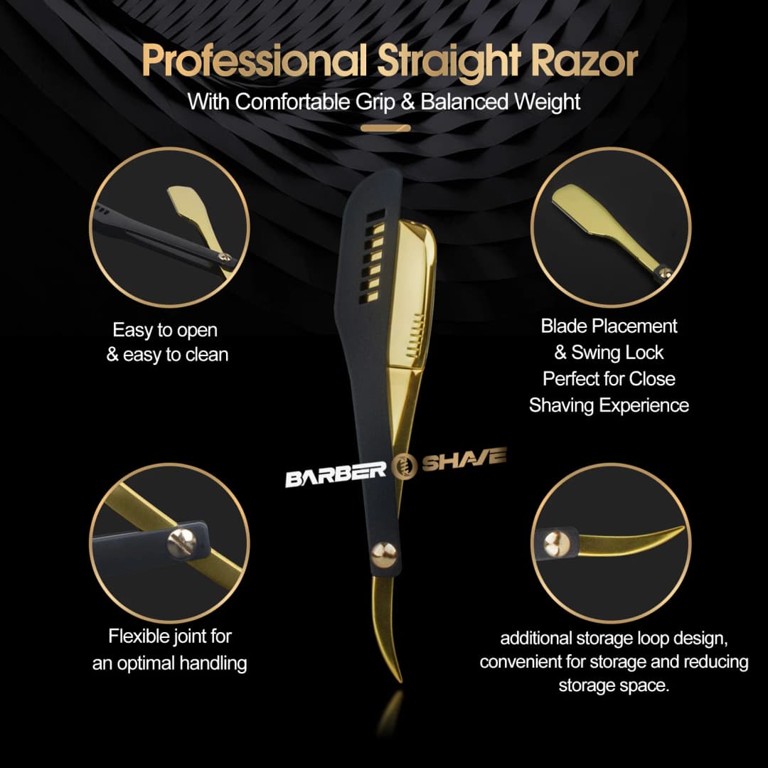 أحدث ماكينة تشذيب يدوية ماكينة حلاقة احترافية ذات حافة مستقيمة من الفولاذ المقاوم للصدأ سكين حلاقة قابل للطي لقص اللحية - 4