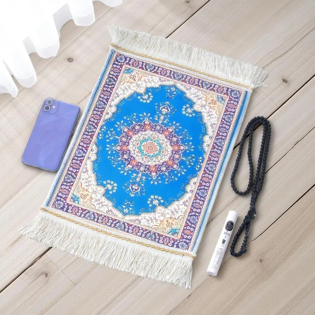 2 قطع مجموعة صغيرة محمولة سجادة صلاة مع مسبحة مسلمة 30 سم × 40 سم وسادة حرير الجليد مشبك حصيرة مسلم الإسلام التطريز السجاد - 3