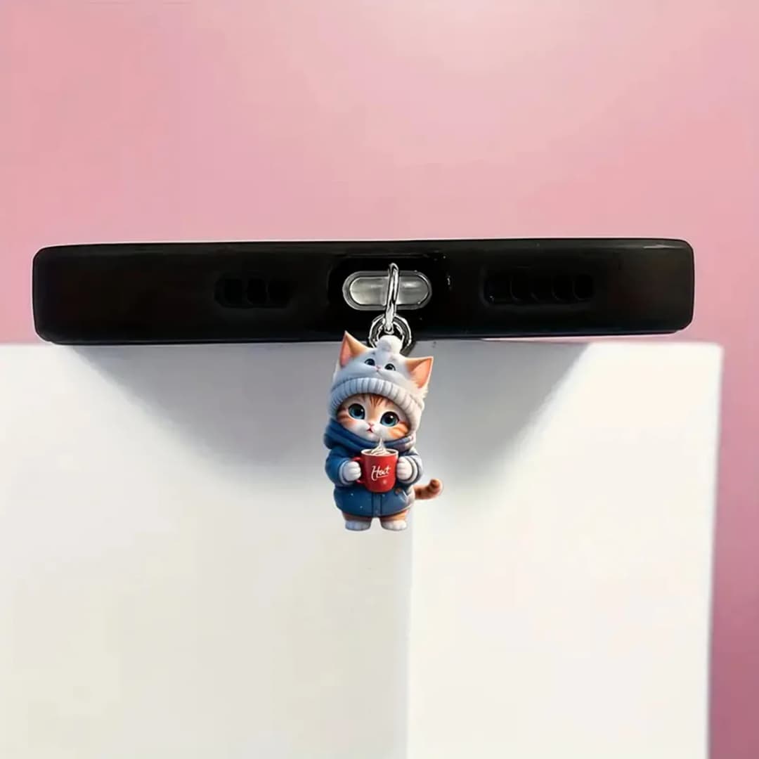 سدادة غبار للهاتف المحمول على شكل قطة لطيفة، متوافقة مع آيفون ونوع-C - 3