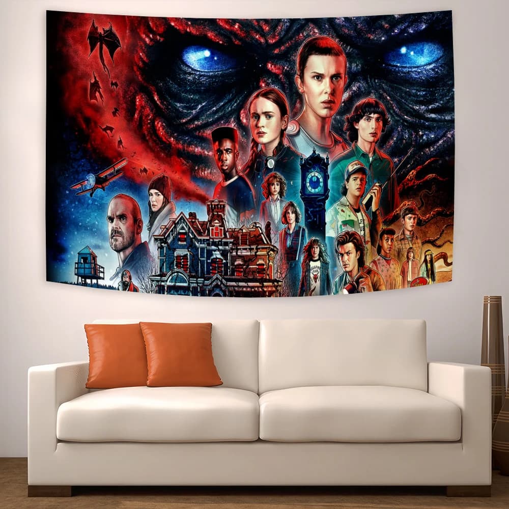 Cool S-Strangers Things 4 Tapestry Art Wall Background Cloth Bedroom Aesthetic Room Decor Tapestry Wall Party Banner