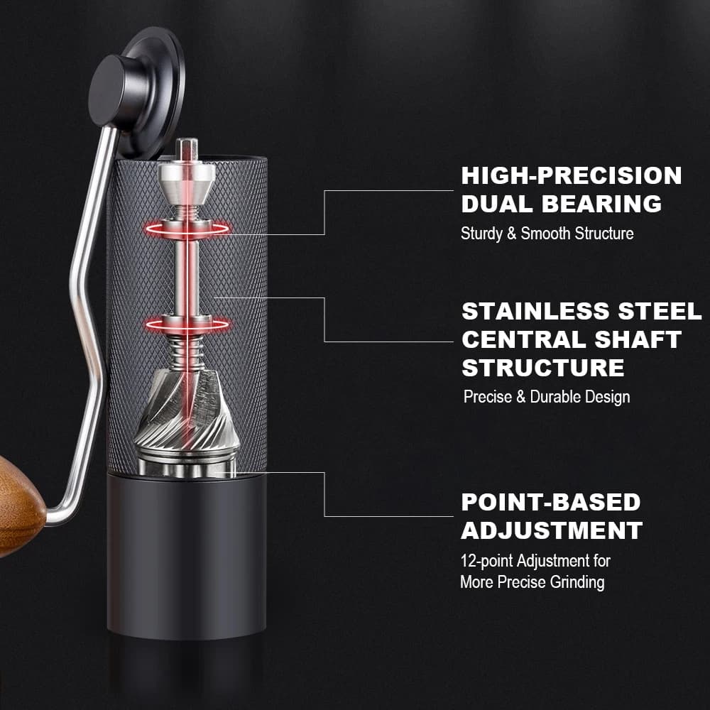 مطحنة قهوة يدوية من الستانلس ستيل مع أقراص مخروطية وإعدادات قابلة للتعديل، مطحنة يدوية محمولة عالية الجودة - 2