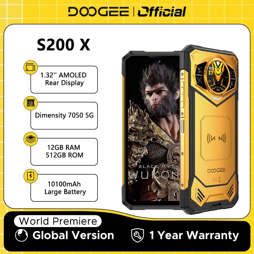 العرض الأول عالمياً DOOGEE S200 X 5G هاتف متين 12 جيجابايت 512 جيجابايت معالج MTK Dimensity 7050 بطارية 10100 مللي أمبير 33 واط شاشة IPS مقاس 6.72 بوصة FHD+120Hz