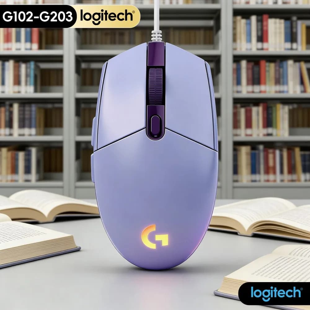 ماوس الألعاب الرسمي Logitech G203 G102، اتصال سلكي USB، إضاءة RGB رائعة، 8000 نقطة في البوصة، مثالي للمبتدئين والمحترفين