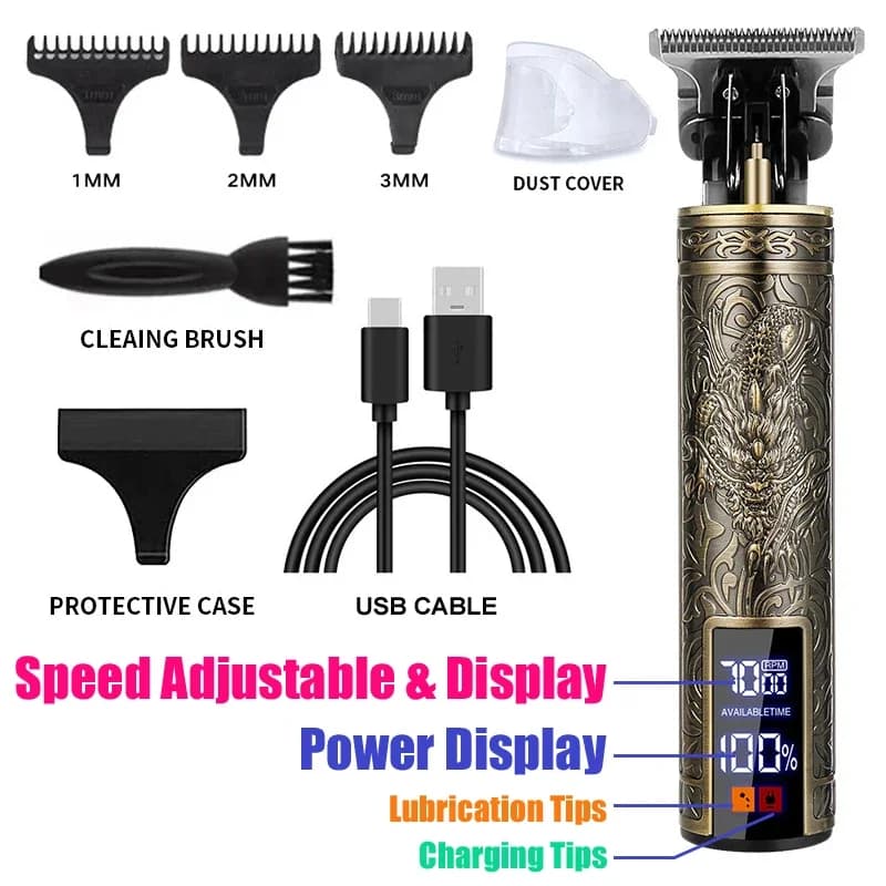 T9 Vintage Hair Clippers for Men Electric Beard Trimmer Kit Body Hair Shaving Barber Machine - Hair Cutting And Grooming Tool - 2