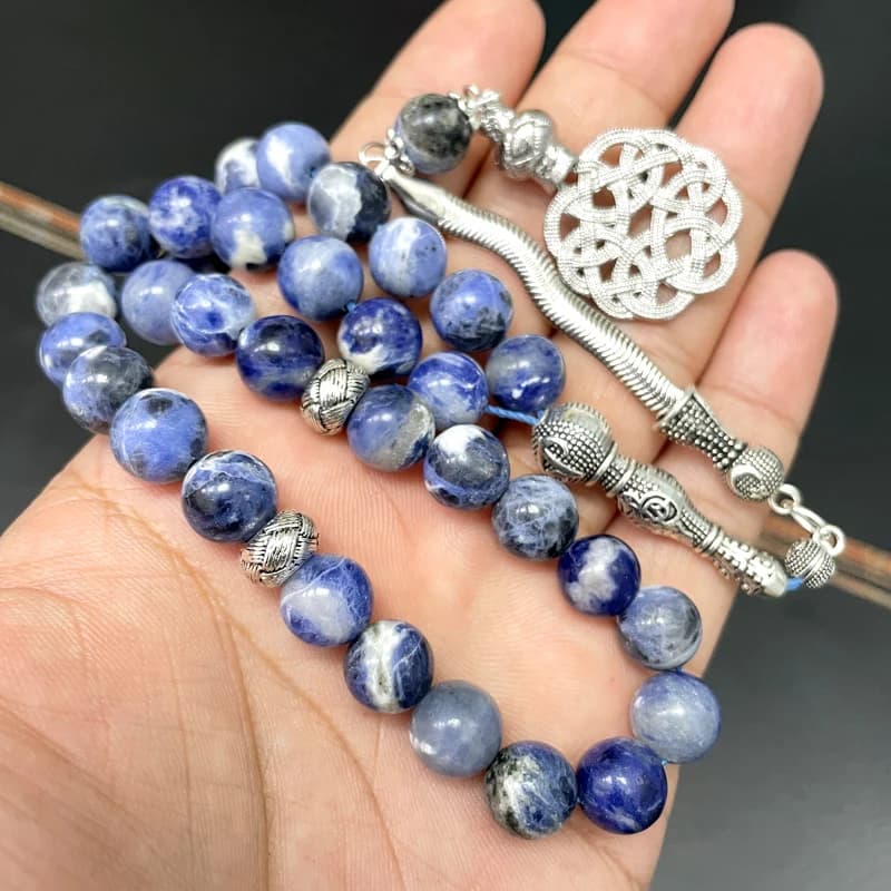 أساور الباشان-التسبح الطبيعية للرجال والنساء ، أساور مطرزة ، قلب حب ، حبات زرقاء ، تمدد ، شفاء ، صلاة بوذية - 3