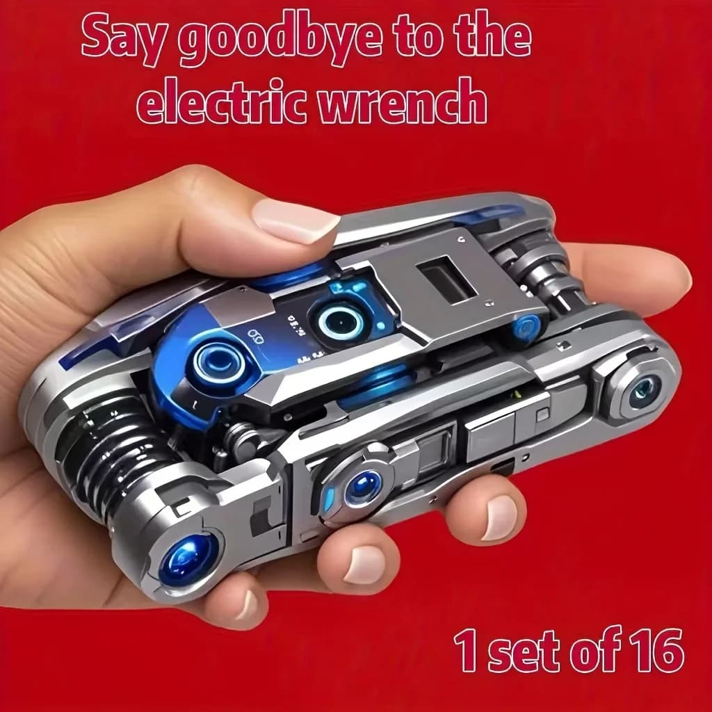 طقم مفاتيح ربط 16 في 1، مع رأس دوار غير قابل للانزلاق. فولاذ مقاوم للصدأ متين لإصلاحات المنزل والسيارة. أداة سهلة الاستخدام ومتعددة الاستخدامات.