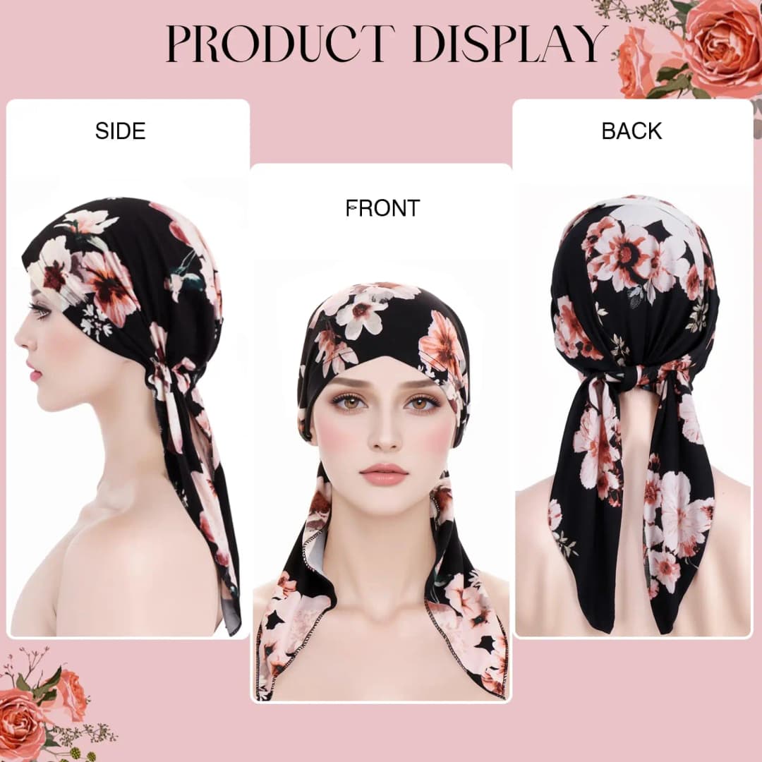 قبل ربط العلاج الكيميائي سرطان الحجاب للنساء ، عمامة الطباعة الأزهار ، قبعة الحجاب ، لينة أغطية الرأس مرنة ، ويلتف الرأس ، كاب النوم - 4