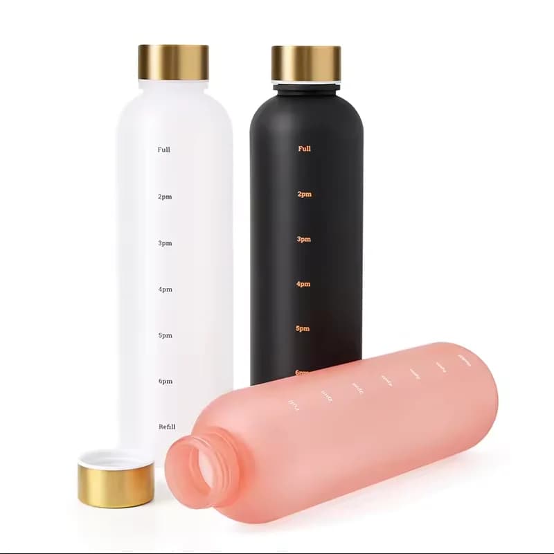 زجاجة بسعة 1000 مللي مع علامة وقت تحفيزية، قابلة لإعادة الاستخدام، مناسبة للياقة البدنية والرياضة في الهواء الطلق والسفر والدراجات، مانعة للتسرب، خالية من BPA، متجمدة - 5