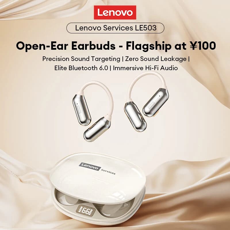 سماعة أذن Lenovo LE503 OWS بلوتوث لاسلكية V6.0، صوت ستيريو HIFI، سماعة أذن مع خطاف، تقنية ENC لإلغاء الضوضاء، سماعات رياضية - 2