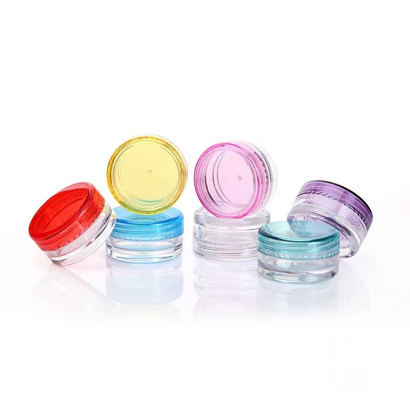 Empty Refillable Bottles 2g Travel Small Colorful Covers Clear Plastic Cosmetic Pot Jars With Lids Face Cream Lip Balm Container