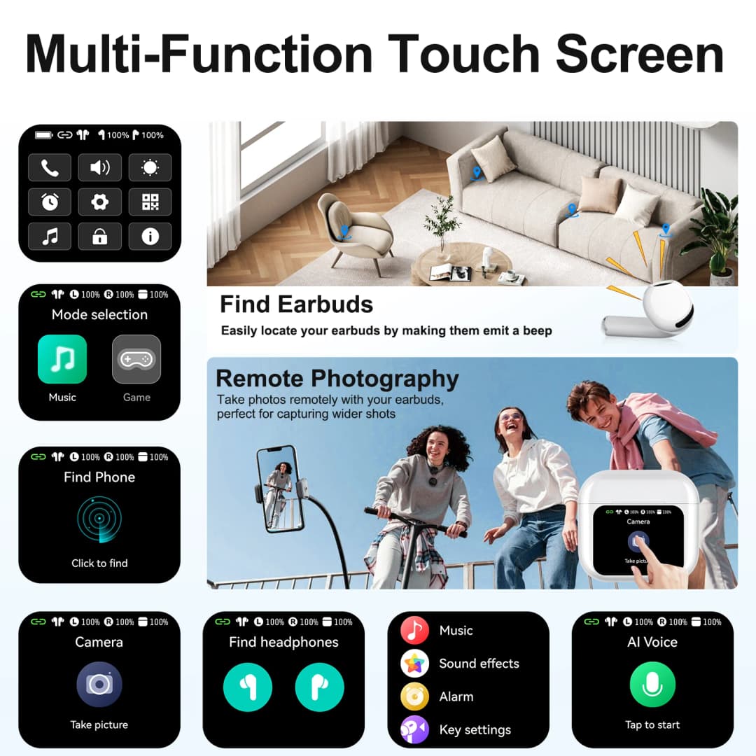 المترجمين في الوقت الحقيقي سماعات لاسلكية سماعات إلغاء الضوضاء IPX7 مقاوم للماء التحكم الذكي باللمس الاطفال النساء الرجال سماعات الأذن - 5