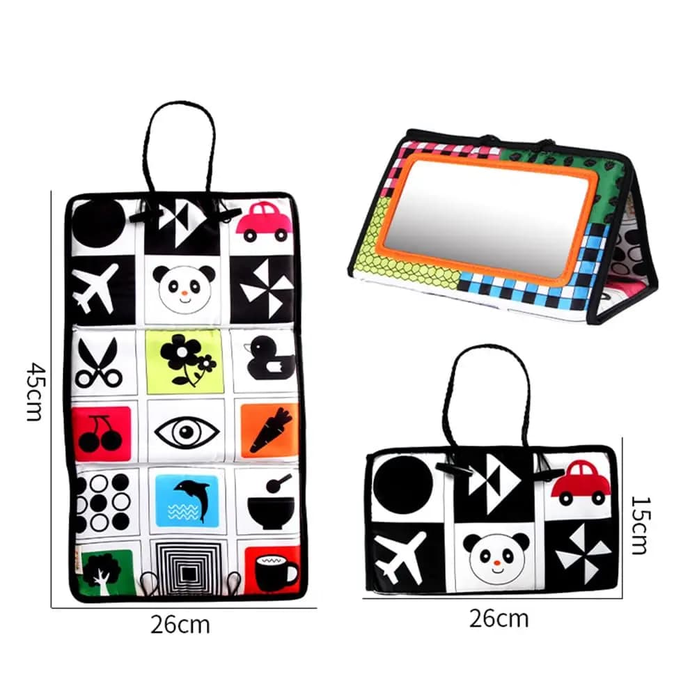 ألعاب مرآة لحديثي الولادة باللونين الأبيض والأسود من وقت البطن للأطفال، لعبة حسية لزحف تطوير مونتيسوري عالية التباين - 4