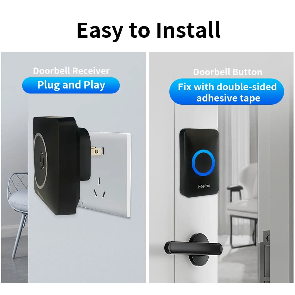جرس باب ذكي من Meian للمنزل، أمان لاسلكي، مقاوم للماء IP65، 60 نغمة، 5 مستويات صوت قابلة للتعديل - 6