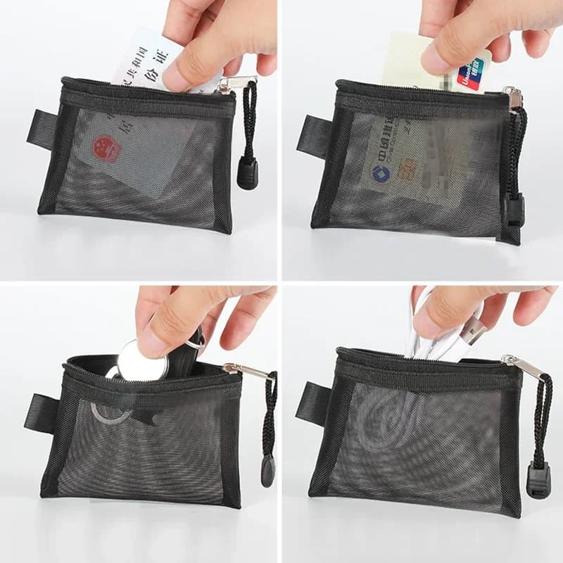 Small Nylon Mesh Coin Purse Key Lipstick Coin Bag ID Business Credit Card Holder Storage Bags Money Earphone Data Line Small Bag - 5