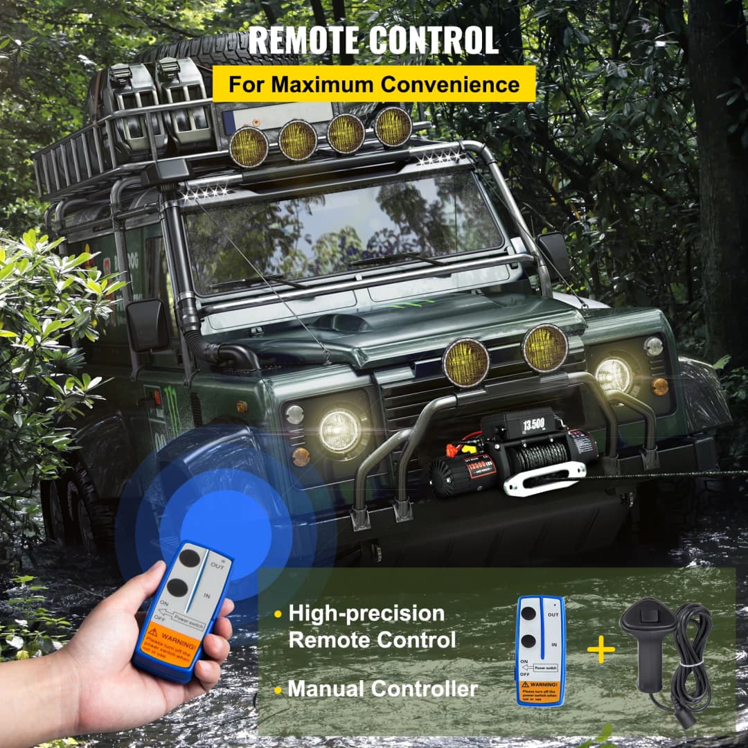 أفضل سعر للشحن في الاتحاد الأوروبي VEVOR 13500 رطل رافعة كهربائية صناعية 12 فولت حبل سحب 27 متر/92 قدم رافعة رفع لسيارة 4X4 مقطورة ATV شاحنة - 5