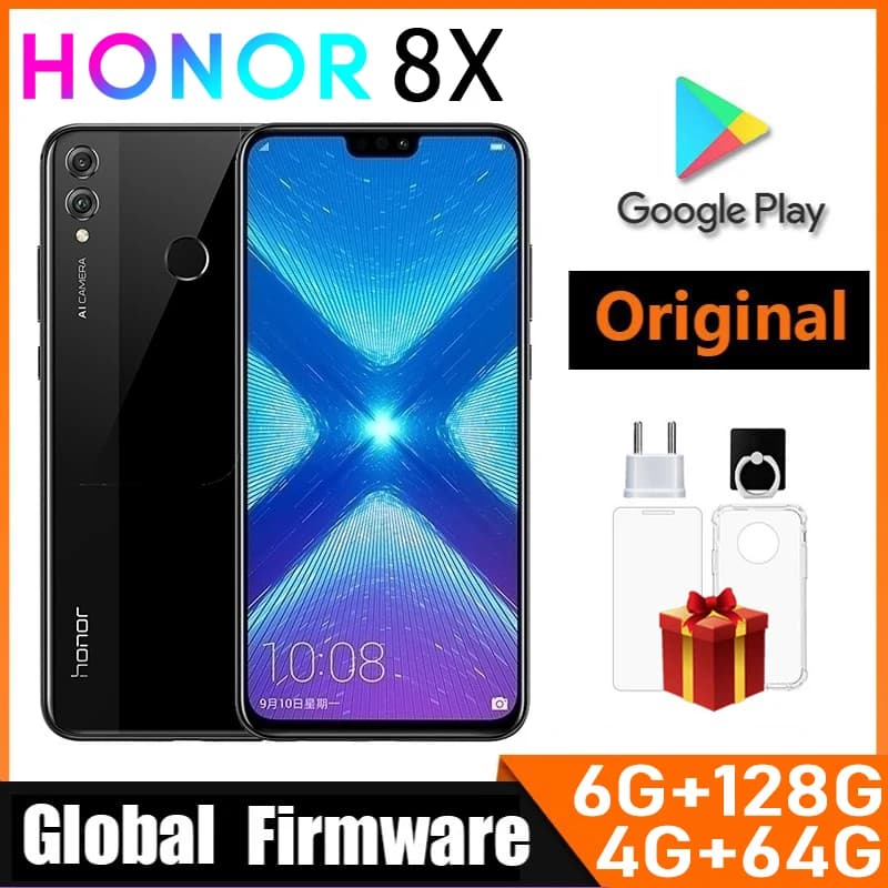 هاتف HONOR 8X الذكي، إصدار عالمي، معالج Haisi Qilin 710، شاشة 6.5 بوصة، كاميرا خلفية 20 ميجابكسل، بصمة إصبع، هاتف مستعمل