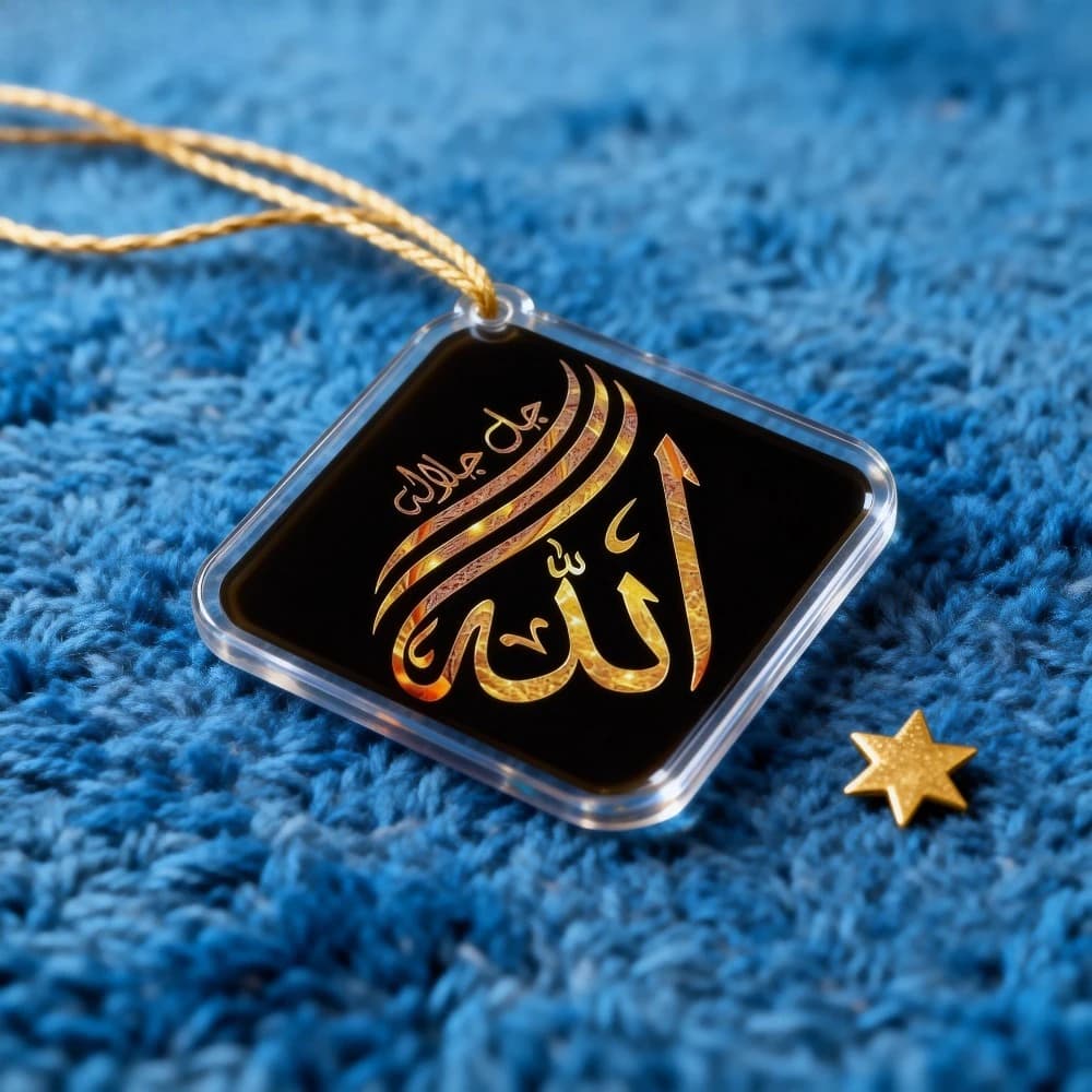 Diamond-shaped acrylic car rearview mirror pendant, a car pendant for praying for peace, a sacred Islamic car decoration. - 4