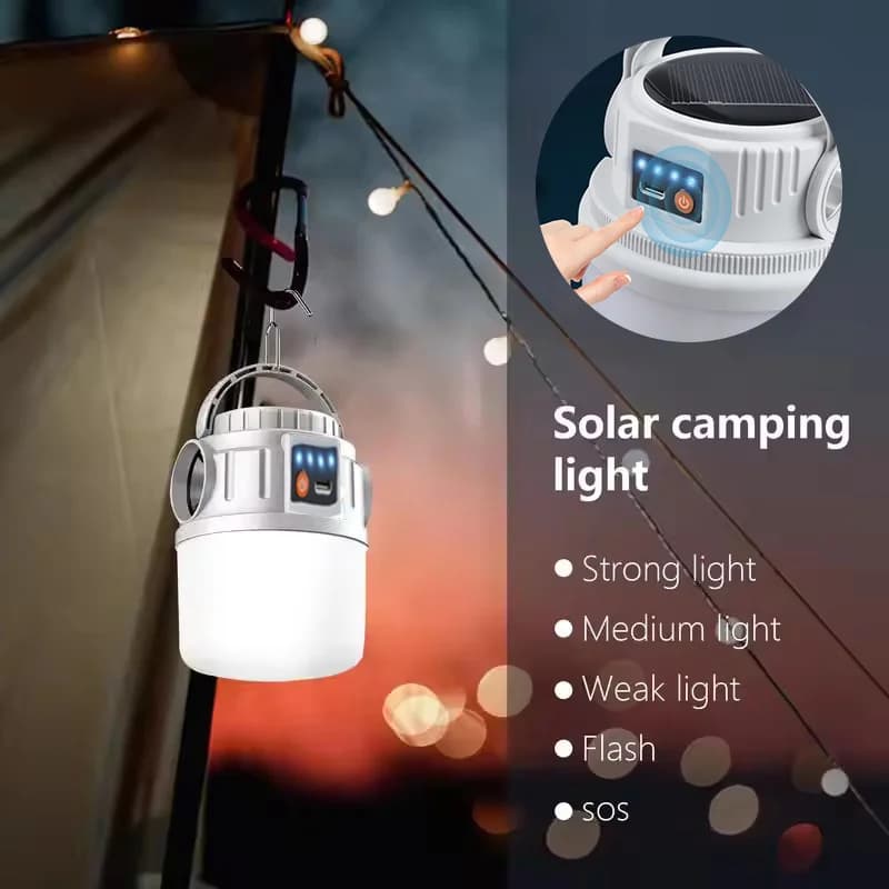Solar Camping Lights Outdoor Waterproof Multifunctional Tent Flashlight Type-C And Solar Charge Atmosphere Light LED with Hook ﻿ - 5