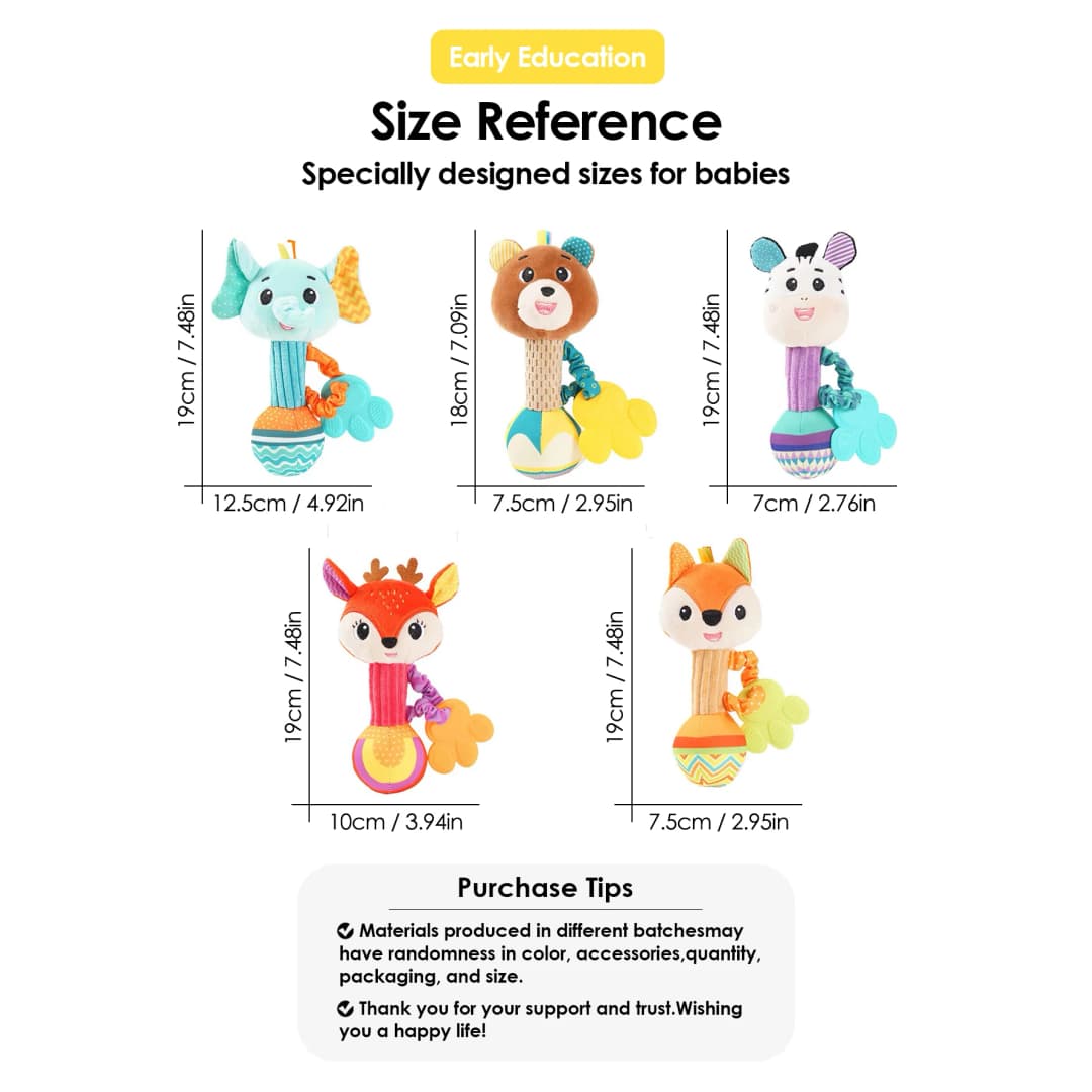 1pcs 0-6 months Dental Gum Hand Grip Plush Doll Can Bite Practice Grasping Parent Baby Interactive Puzzle Rattle Soothing Toy - 5