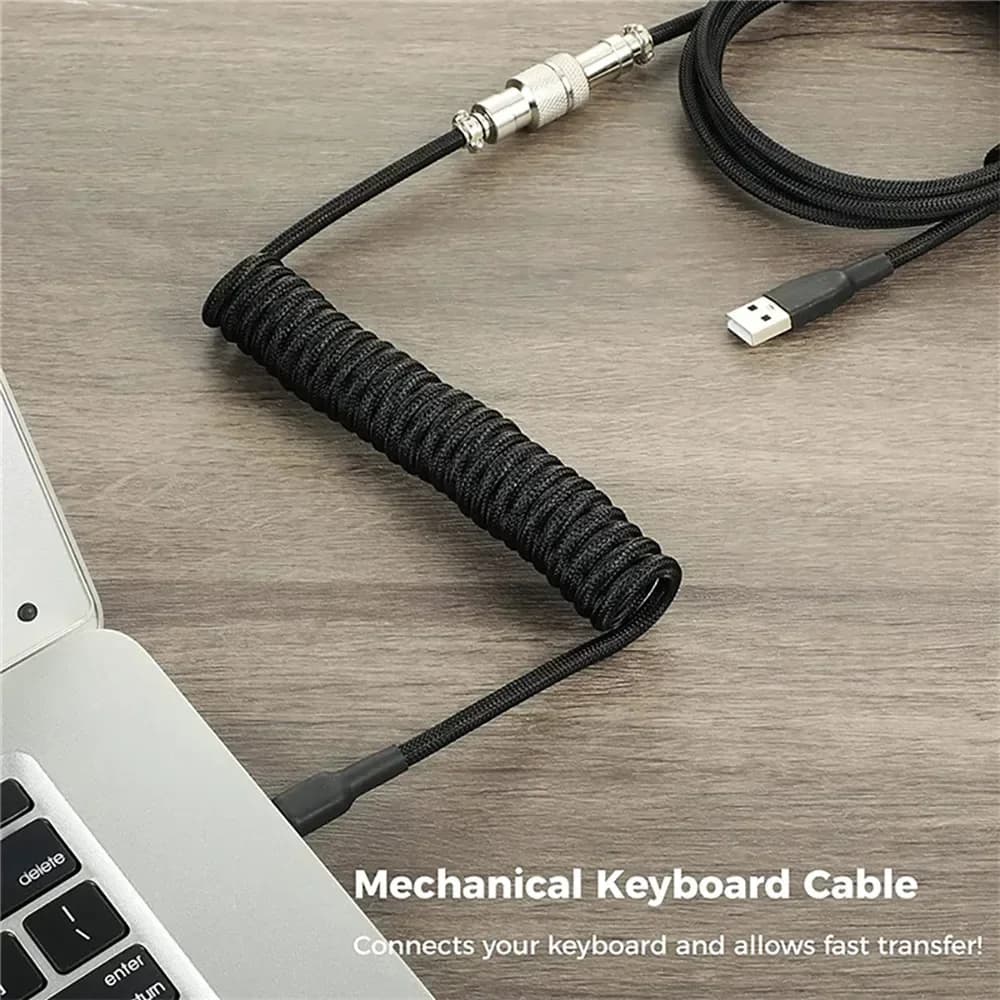 كابل ملفوف للوحة مفاتيح ميكانيكية، منفذ Type-C USB، كابل طيران ملفوف لأجهزة الكمبيوتر المكتبية والألعاب