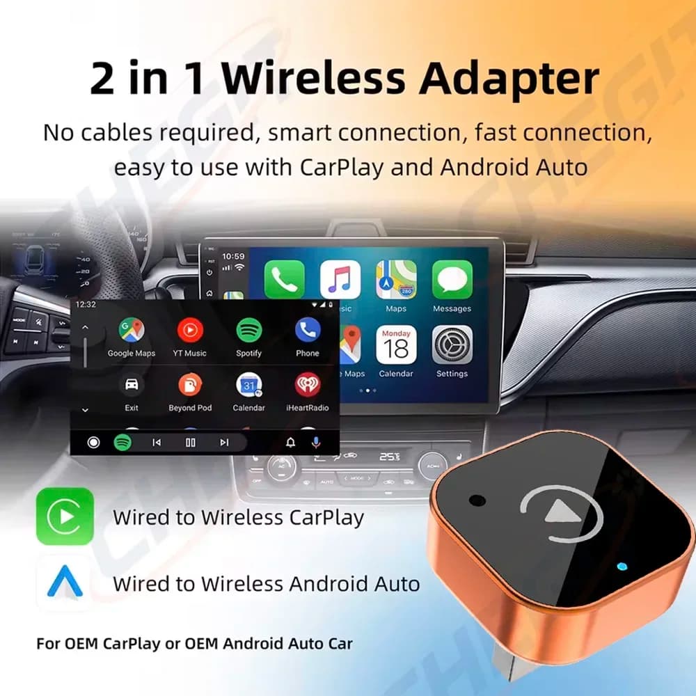 New Universal Wireless CarPlay Android Auto 2IN1 Wireless Adapter Smart Mini Box 5.8G WiFi Fast Connect Plug And Play - 2