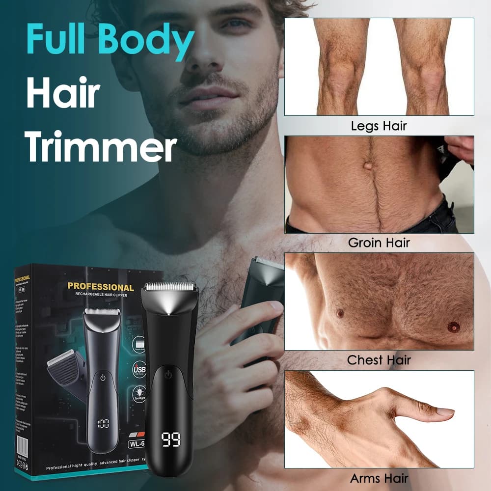 Men's Electric Groin Body Hair Trimmer with LED Light Includes 2 Guard Attachments Ceramic Blade Head Wet And Dry Shaver - 4