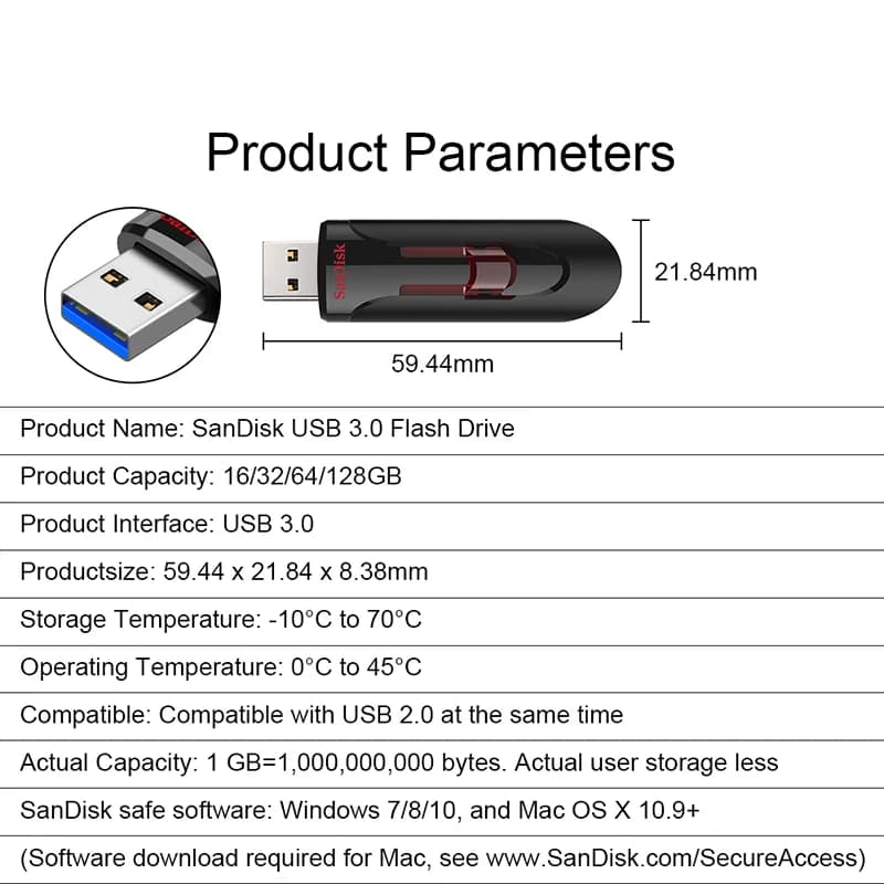 SanDisk Cruzer Glide 3.0 USB Flash Drive 256GB 128GB 64GB Pen Drive 32GB memory stick Pen drives 16GB U Disk CZ600 USB3.0 Drive - 5