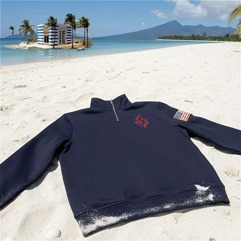 سويت شيرت ريترو Y2K بتطريز علم الولايات المتحدة على الأكمام، بياقة قائمة وسحاب ربعي، تصميم عصري مميز لملابس الشارع، قطعة علوية كبيرة الحجم للجنسين