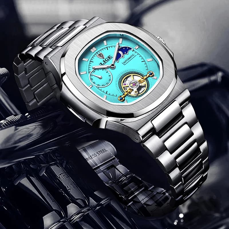 LIGE 2024 Automatic Mens Watch Fashion Stainless Steel Luxury Watches Men Waterproof Luminous Tourbillon Wristwatch Reloj Hombre - 3