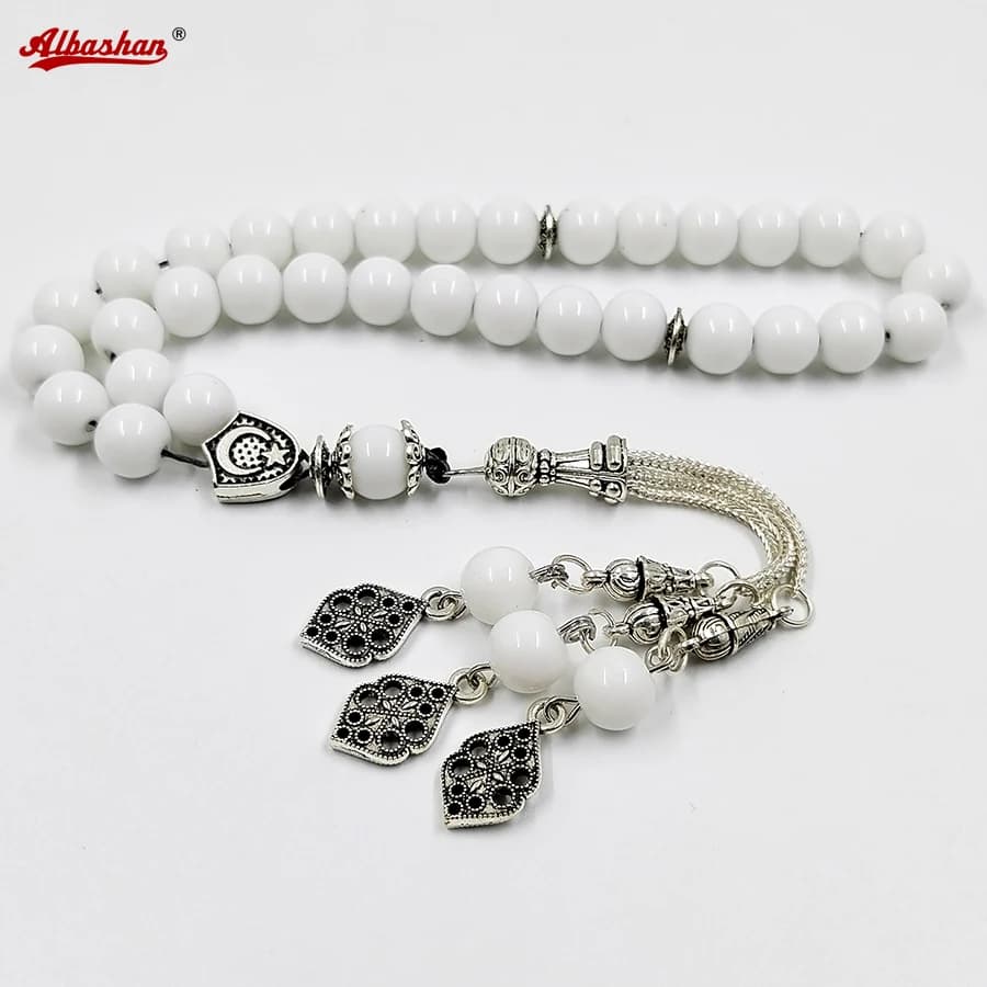 تسبيح من السيراميك الأبيض، مسبحة مسلمة من 33 حبة، سوار صلاة عربي، إكسسوارات موضة إسلامية