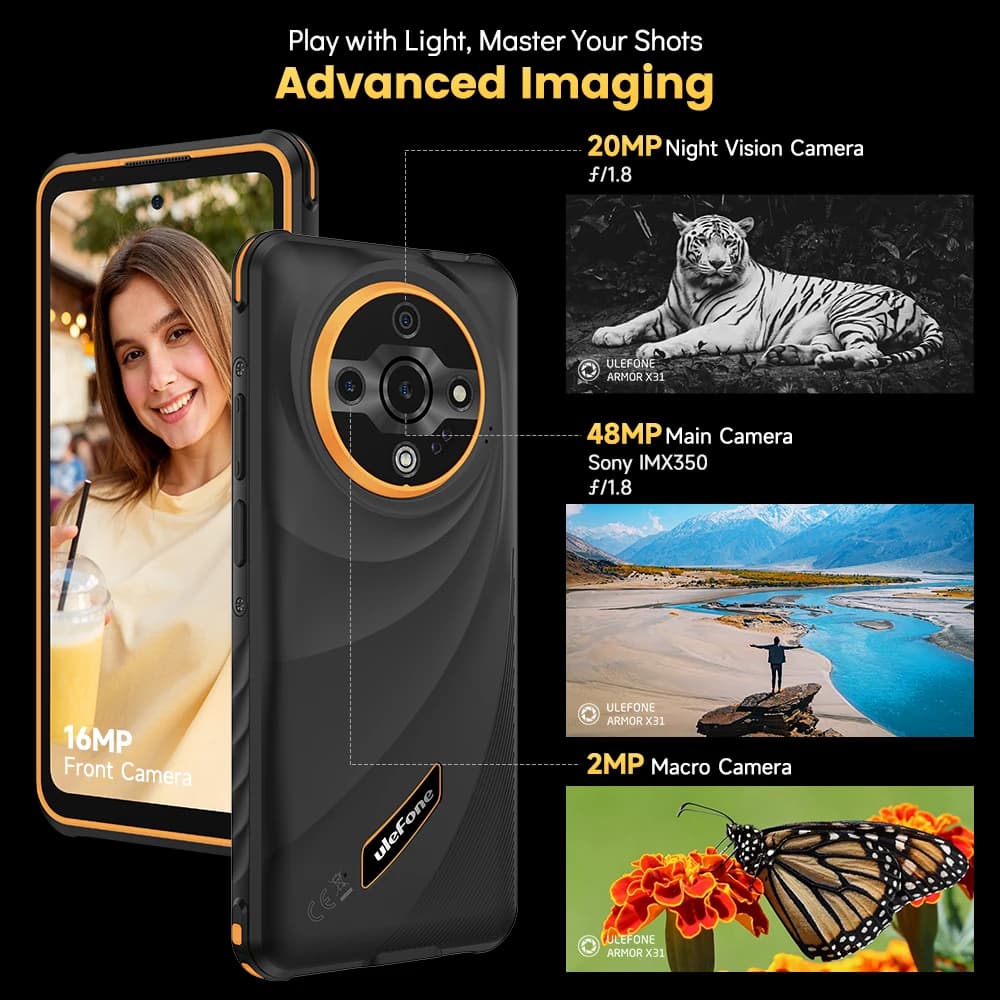 هاتف Ulefone Armor X31 4G متين بنظام Android 14 هاتف ذكي 6.56 بوصة ذاكرة وصول عشوائي 12 جيجابايت ذاكرة قراءة فقط 128 جيجابايت 48 ميجابكسل NFC كاميرا ليلية IR Blaster إصدار عالمي - 3