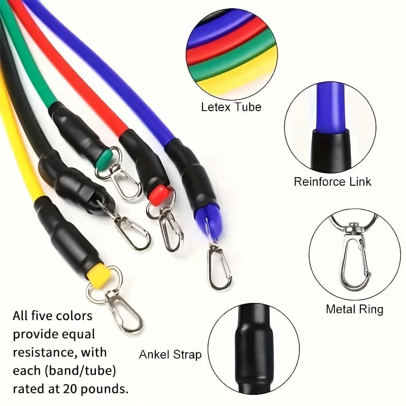 11pcs TPE Resistance Band Set Fitness Band Pull Rope Elastic Training Band With Door Anchor Handles Carry Bag Legs Ankle Straps - 4