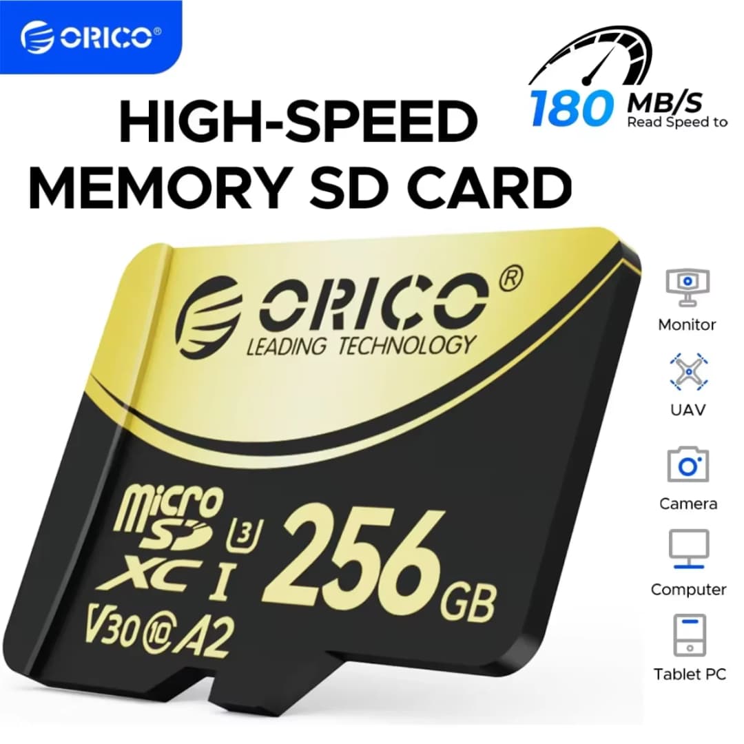 ORICO V3 256GB microSDXC UHS-I Memory Card, 180MB/s Read 160MB/s, 4K UHD Recoding, U3, Class10, V30, A2, Micro SD for Drone