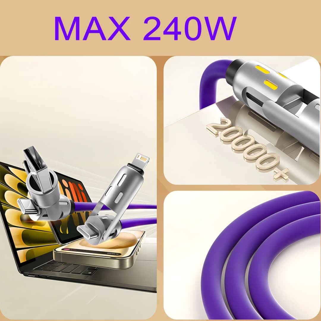 كابل 4 في 1 بقوة 240 واط من نوع USB C إلى USB C كابل شحن سريع PD لسامسونج آيفون 16 برو ماكس 15 آيباد شاومي سامسونج تابلت 1 متر كابل بيانات - 2