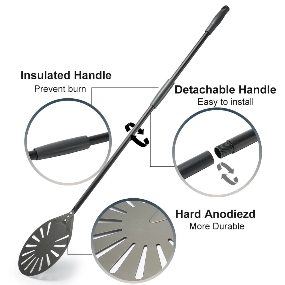 Onilini مجرفة بيتزا مثقبة من الصلب المؤكسد 7/8/9 بوصة، مقبض من سبائك الألومنيوم، ملحقات مجداف البيتزا - 2