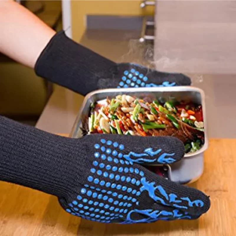 قفازات شواء مقاومة للهب والحرارة المتطرفة، 300-500 درجة مئوية، مناسبة للفرن والميكروويف - 5