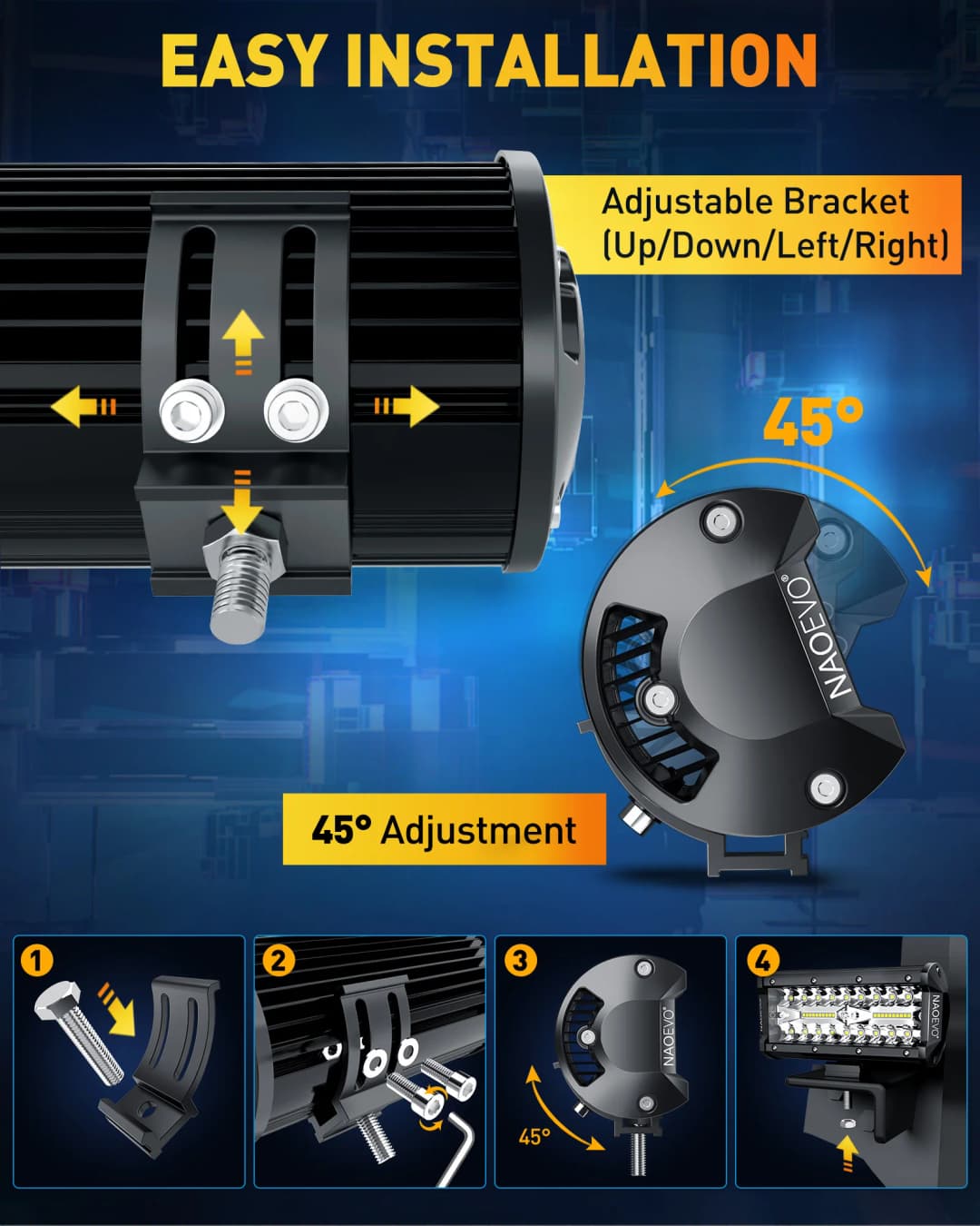 NAOEVO شريط إضاءة LED 7 بوصة 240 واط 24000 لومن 4x4 إضاءة عمل مقاومة للماء للطرق الوعرة بقعة ضوء غامر كومبو ضباب LED لشاحنة قارب UTV ATV جيب - 6