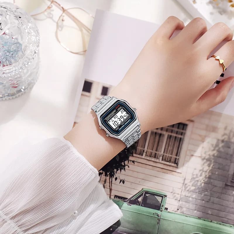 ساعات نسائية فاخرة ذهب وردي عرض رقمي إلكتروني ساعة رجالية بطراز ريترو ريلوجيو ماسكولين ريلوج هومبر هوم - 2