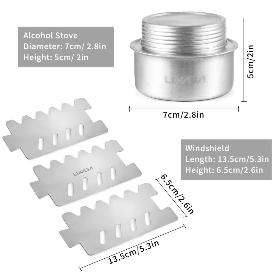 Lixada Mini Backpacking Stove 100ml Aluminum Alcohol Burner w Lid/Cross Stand/Windshield Portable Camp Stove for Camp Survival - 4
